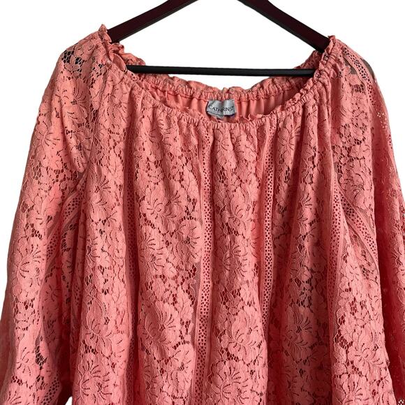 Catherines Women Top 2X Peach Floral Lace Overlay Eyelet Inlet Flowy Feminine - Picture 6 of 13